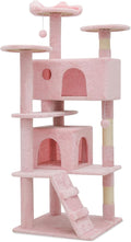 77" Cat Tree Tower Multi-Level Cats Condo with Large Perch, Sisal Scratching Posts and Ramp for Kittens to Adults Cats, Fits Living Room, Bedroom, Apartments, Soft Pink