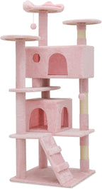 77" Cat Tree Tower Multi-Level Cats Condo with Large Perch, Sisal Scratching Posts and Ramp for Kittens to Adults Cats, Fits Living Room, Bedroom, Apartments, Soft Pink
