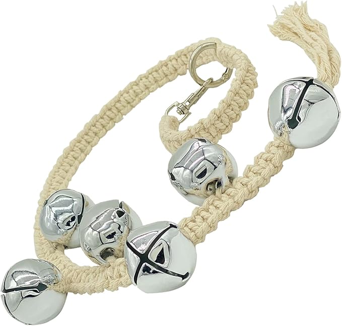 Dog Hanging Doorbells| 6 Extra Loud Dog Potty Training Bells| Adjustable Durable Braided Rope Door Bell for Dogs to Ring to Go Outside(Silver, Large)