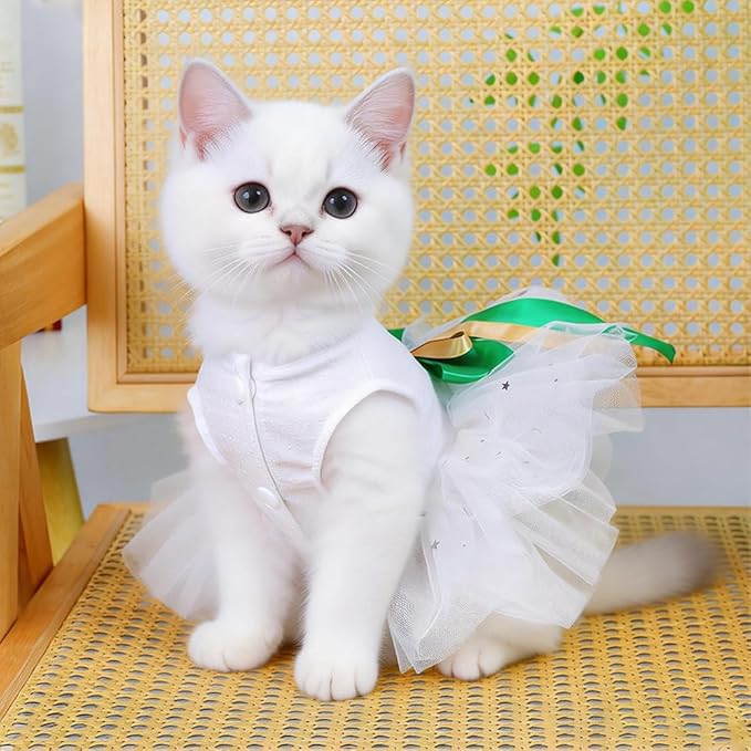 St Patrick's Day Dog Dress for Small Dogs Girl Lucky Shamrock Tutu Dresses with Bow Tie Holiday Puppy Clothes Female Pet Cat Outfit(Green, Small)