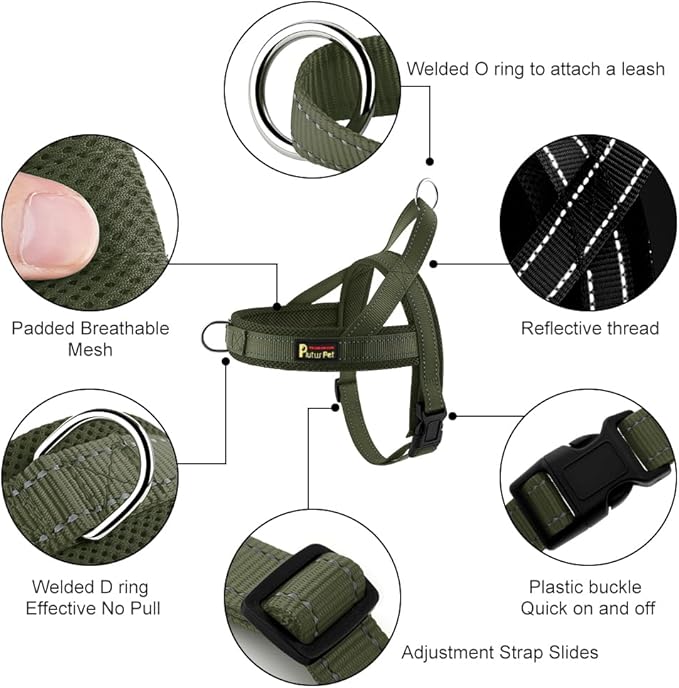 Plutus Pet No Pull Dog Harness with Breathable Mesh Padded, Adjustable Reflective Escape Proof Dog Harness, Quick Fit Dog Vest Harness for Small Medium Large Dogs(XXS, Ranger Green)