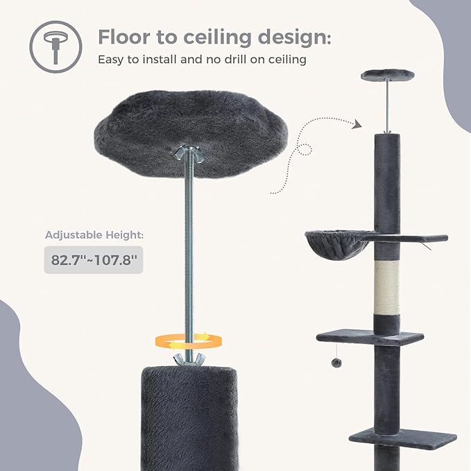 PEQULTI Cat Tree Floor to Ceiling, Tall Cat Tower, Adjustable Height (83''~108'') 5 Tiers Cat Climbing Tree and PEQULTI Small Cat Tree, [28.5''] Cat Tower for Indoor Cats