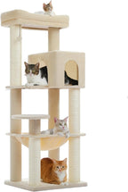 Large Cat Tree for Indoor Cats Large Adult, 57.8" Heavy Duty Cat Tower with Reinforced Scratching Posts (φ3.7in) and Plush Larger Hammock for Maine Coon & Big Cats, Supports 30lbs, Beige