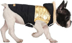 HDE Dog Puffer Jacket Fleece Lined Warm Dog Parka Winter Coat with Harness Hole 90s Black and Gold Metallic - S