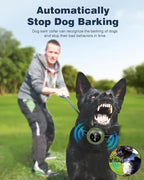 2-in-1 Dog Shock Collar & Dog Bark Collar - Smart Anti Barking Dog Training Collar with 5 Adjustable Sensitivity & 3300FT Remote for All Breeds IP67 Waterproof Rechargeable E-Collar (Green)