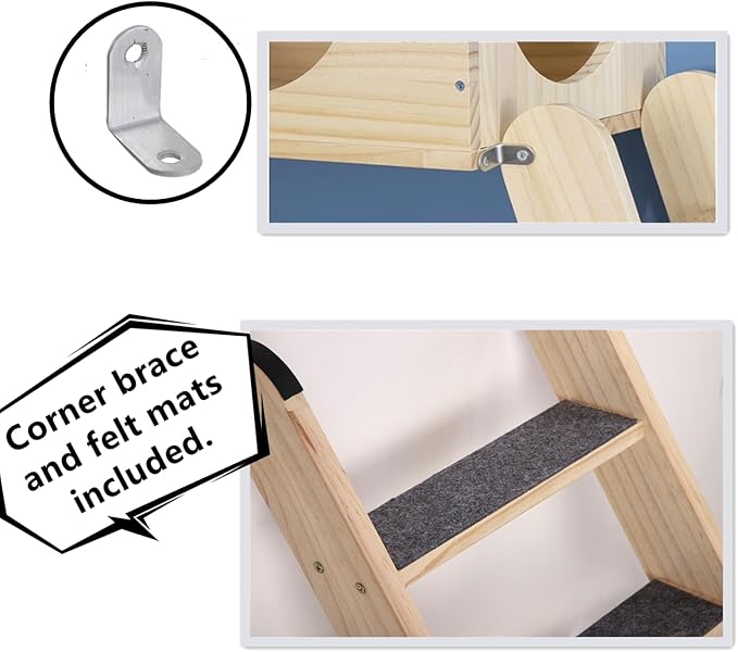 SHENGOCASE Solid Wood Wall Leaning Cat Ladder for Indoor Cats and Small Medium Dog, Stair Step for Window Bed, Wall Climbing Furniture (31.5")