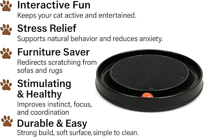 Cat Scratcher Toy with Ball – Interactive Scratching Carpet and Play Track for Stress Relief and Fun (Black, Round)