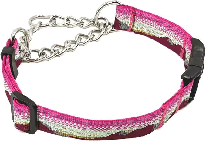 Martingale Dog Collars with Stainless Steel Chain, Reflective No Pull Walking Training Collar with Quick Release Buckle, Adjustable Slip Chain Nylon Dog Collars for Small Medium Large Dogs