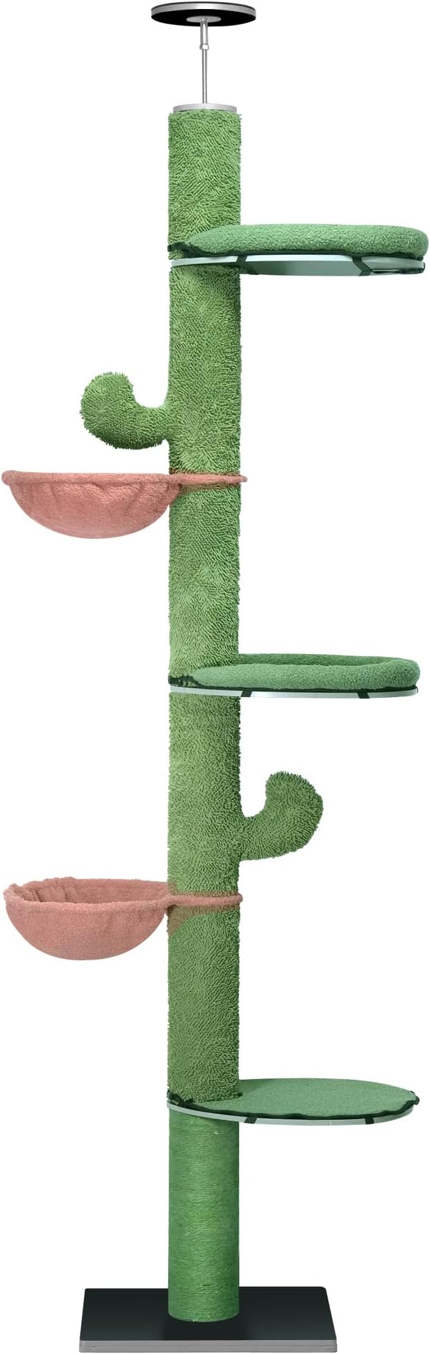 ROYPET Adjustable Tall Cat Climbing Tree Floor-to-Ceiling Climber Toy with Hanging Hammock and Scratching Posts Furniture,Green