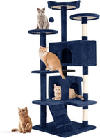 Cat Tree 69.3 inches Cat Tower for Indoor Cats Cat House with Replaceable and Removable Dangling Ball Cat Trees and Towers with Funny Toys, Navy Blue