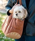 Plush Dog Purse Carrier for Small Dogs, Soft Dog Tote Bag with Safety Harness Clip, Cozy Pet Carrier for Dogs Under 15 lbs, Comfortable Dog Shoulder Carrier for Travel, Brown