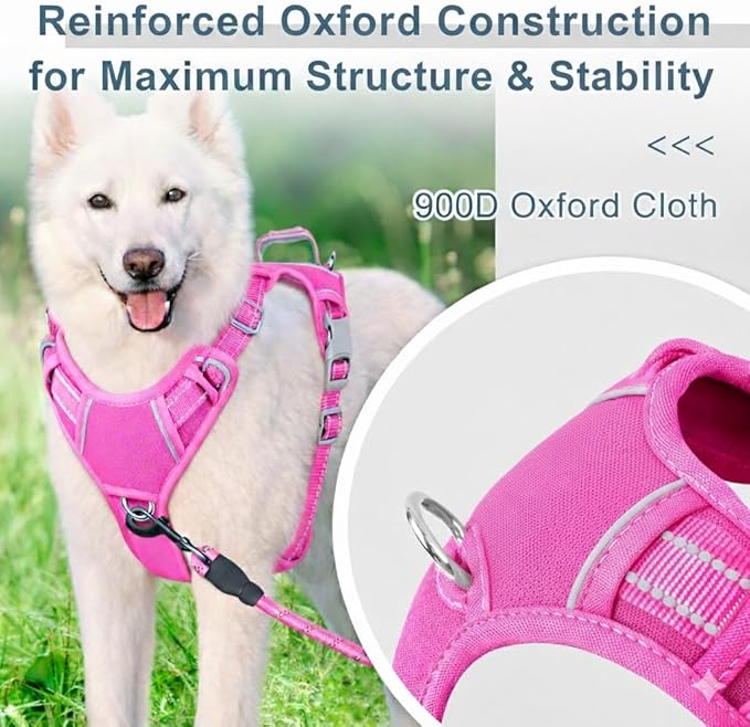 BARKBAY Dog Harness No Pull Oxford with ID Tag Pocket - Heavy Duty, Reflective, Easy Control for Large Dogs(Pink Oxford,S)