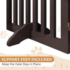 24”H Freestanding Wooden Pet Gate, Dog Gate for Stairs, Doorways, and Hallways, Step Over Foldable Pet Fence for Indoor Use, Support Feet Included, 60 inch Wide 3 Panels, Espresso