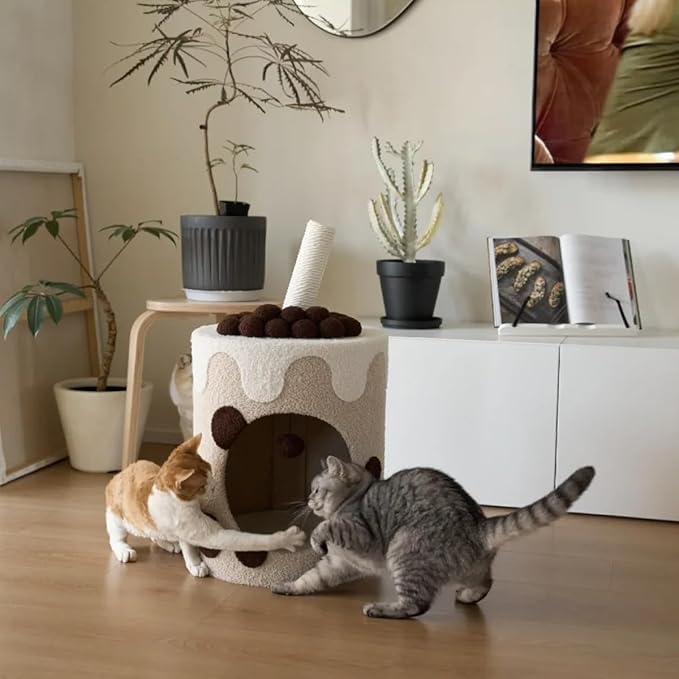Happy & Polly 26" Boba Tea Medium Cup Cat Tree Tower Tall Multi-Level Stable Condo for Large Cats Multifunctional Cat Furniture Activity Center for Kitten