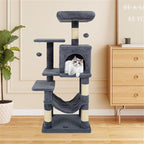 SUBARASHII 44" Multi-Level Cat Tree with Spacious Top Perch, 2-Door Condo & Hammock for Indoor Cats -Gray