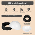 Bulldog Bowl Anti-Slip Dog Cat Dish Detachable Ceramic Pet Sterile Tilted Pet Feeder Slope Base (White Ceramic Bowl, 2 Cup)