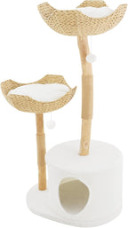 Modern Cat Tree, 47" Cat Tree Tower for Large Cats, Indoor Cat Condo with 2 Spacious Basket & Scratching Posts, Adult Cats Furniture with 2 Hanging Balls, for Living Room, Bedroom