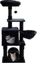 Cat Tree,Cat Tower for Indoor Cats,49-Inch Corner Cat Condo with Scratching Post,Tunnel,Basket,Plush Perch,Gothic Kitten Tree for Climbing,Exercise,Hidden,Black