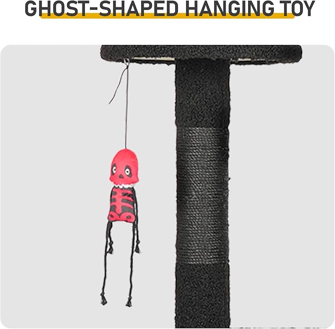 Gothic Halloween Cat Tree Tower, 3-Level Cat Furniture with Coffin Bed & Cross Top, Scratching Posts for Indoor Cats, Black Red Large Cat Tree for Multiple Cats