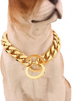 15mm Strong Silver Gold Stainless Steel Slip Dog Collar Metal Training Choke Chain for Large Dogs (34inch, Gold)
