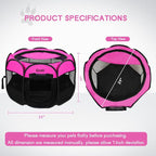 Pet Cat Playpen for Indoor Cats Enclosed, Portable Foldable Dog Playpen Outdoor Tent Crate Cage with Zipper Top Cover Door for Kitten Puppy Outside Rv Car Camper (Small Size, Pink)