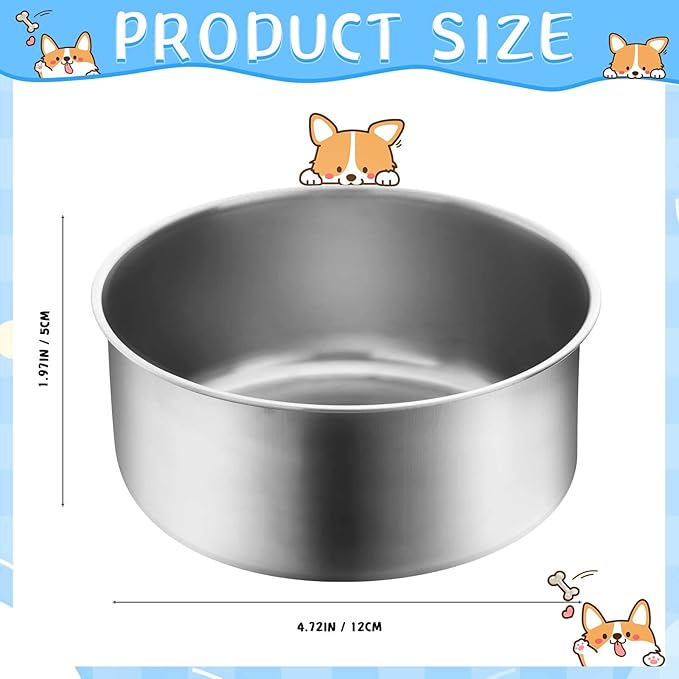 Zubebe Stainless Steel Hanging Dog Crate Bowls, Non-Spill Kennel Food Water Bowls with Screw Clamp Attach Holders, Removable Mountable Metal Cage Feeder for Pet(19 oz)