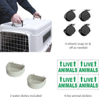 SportPet Airline Compliant XX-LARGE 36" Travel Dog Kennel-Durable Plastic Airline Pet Carrier w/ Removable Wheels & Food Bowls, Collapsible Indoor/Outdoor Dog Kennel, Dogs up to 36"L & 27"H-Cream/Gray