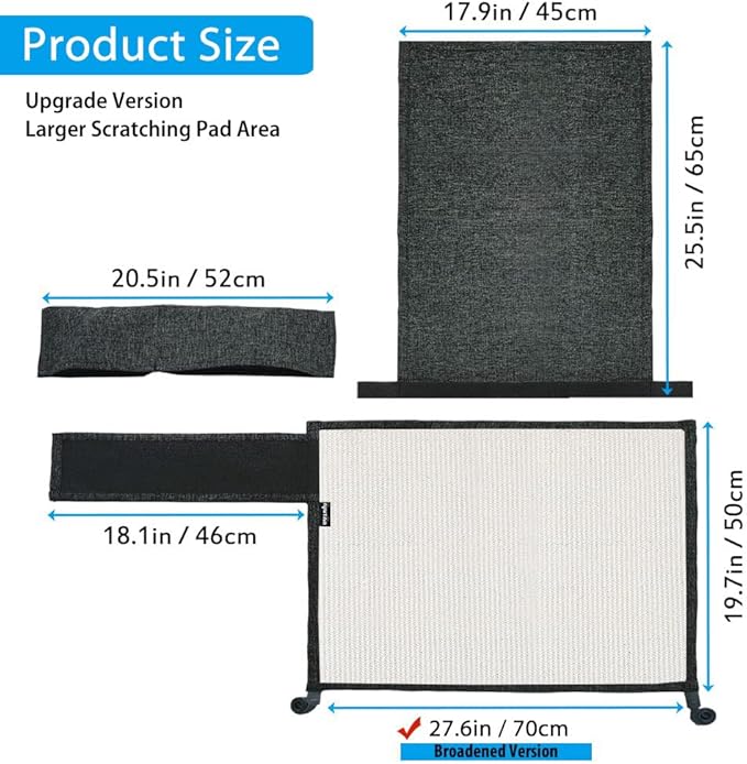 NATUYA Cat Scratch Furniture Protector - Large Sisal Cat Scratching Mat for Couch, Arm, Sofa, Corner (Dark Gray, Right)