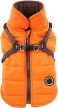 Puppia Mountaineer Winter Dog Coat with integrated harness No Pull Cold Weather Waterproof Warm Fleece Back Zipper for Small & Medium Dog, ORANGE, Small