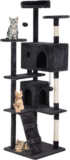 70in Cat Tree for Indoor Cats, Cat Tower with Cat Scratching Post, Multi-Level Cat Furniture, Cat Tower with Funny Toys for Kittens-Dark Gray