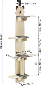 66" Over-the-Door Cat Tree for Indoor Cats, Solid Wood 4-Tier Cat Tower with Scratching Post, Space-Saving Cats Climber for Apartment, No-Drill Hanging Installation 170cm