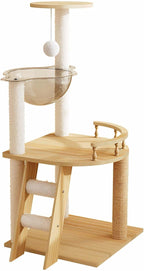 41.3” Wood Cat Tower with Sisal Scratching Post, Modern Cat Tree with Acrylic Bowl, Climbing Ladder & Hanging Ball Toy, Multi-Level Cat Activity Center (41.3 inch)