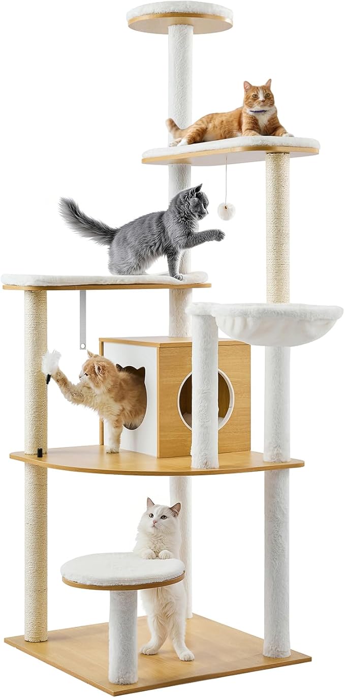 Happybuy Large Cat Tree, 68.9 inches Tall, Cat Tower, Multi-Level Cat Condo Furniture Activity Center with Cozy Perches, Sisal Scratching Posts, Big Kittens House for Indoor Cats Play & Rest