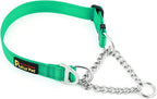 Plutus Pet Martingale Dog Collar with Stainless Steel Chain and Reflective Nylon, Adjustable No Pull Training Collar, for Small Medium, and Large Dogs, Green, S