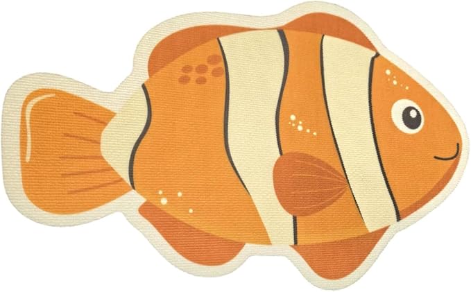 Fish-Shaped Cat Scratch Pad - Wall-Mountable Polyester Cat Scratcher with Free Cat Teaser Toy, Orange, 1 Piece