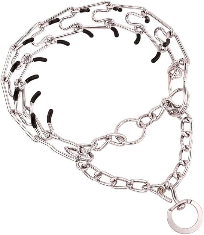 No Pull Prong Dog Collar,Adjustable Dog Pinch Training Chain Collar with Comfort Rubber Tips for Training Guidance Small Medium Large Dogs (XL)