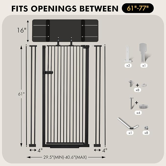 Snagle Paw Extra Tall Cat Gate with Acrylic Top Panel，30-40.6" Wide Adjustable Pet Gates, Pressure Mounted, No-Drill Easy Install,Tall Cat Gate for Doorways,Stairs,Kitchen 77"
