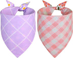 Spring Dog Bandanas Girl Large 2PCS, Purple Pink Daisy Summer Scarf, Durable Triangle Reversible Spring Bibs Handkerchief for Puppy Pet