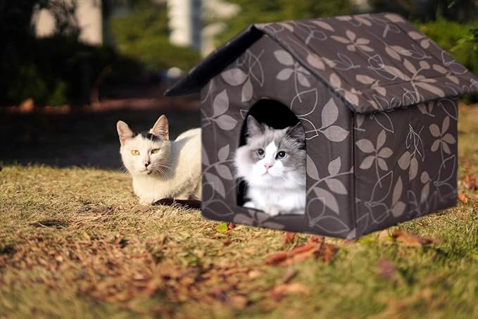 Cat Houses for Outdoor Cats Outdoor Houses for Feral Cats Cat House with Weatherproof Canvas Roof Stray Shelter (Brown, Medium-Houses)