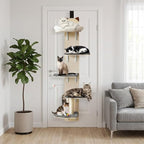 5-Levels Door Hanging Cat Climber, Vertical Door-Mounted Cat Tree Tower with Full Carpeted Plank & Cat Scratching Post for Small Medium Cats (5-Levels, Cat Head Style)