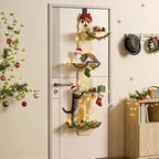 Vertical Cat Climbing Tree, Over Door Cat Hanger with Solid Wood Shelves Scratching Post Tease Ball, Cats Activity Tower 4-Levels Door Hanging Cats Climber Indoor (Wooden)