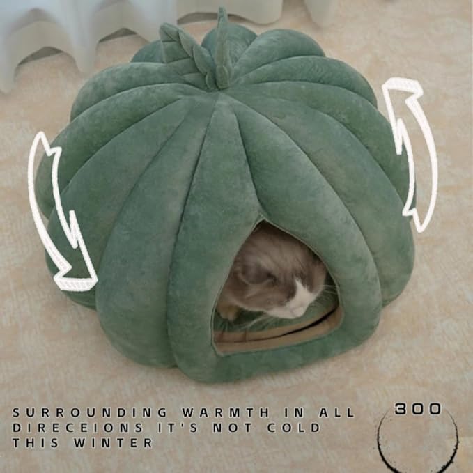 Cozy Cat Cave Bed with Removable Cushion - Indoor Cat Tent, Warm Washable Nest, Scratch-Resistant Mat for Cats & Small Dogs(Green)