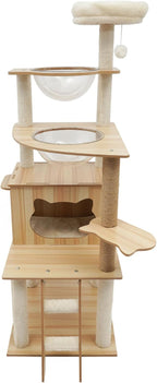55'' Tall Cat Tree, Modern Cat Tree Tower for Indoor Cats, 5-Tier Cat Climbing Tower with Space Capsules Hammock, Scratching Post and Staircase for Small Large Cats, Cat Condo