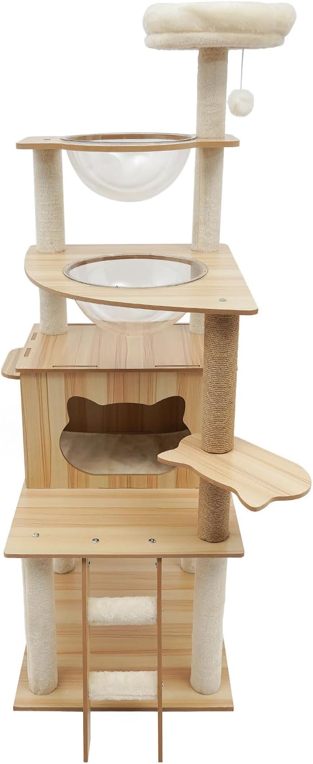 55'' Tall Cat Tree, Modern Cat Tree Tower for Indoor Cats, 5-Tier Cat Climbing Tower with Space Capsules Hammock, Scratching Post and Staircase for Small Large Cats, Cat Condo