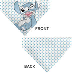 Disney Pet Bandana Lilo and Stitch Stitch Winking Pose and Polka Dots White Blue Slip On Collar Bandana Only