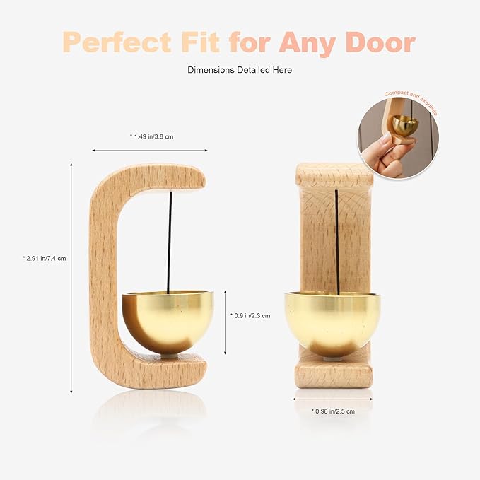 Magnetic Door Chime 2-Pack - Wooden Wind Chime Bells for Door Opening, Wireless Adhesive Entry Alert with Soft Chime for Home, Office, Shop, Pet Doors