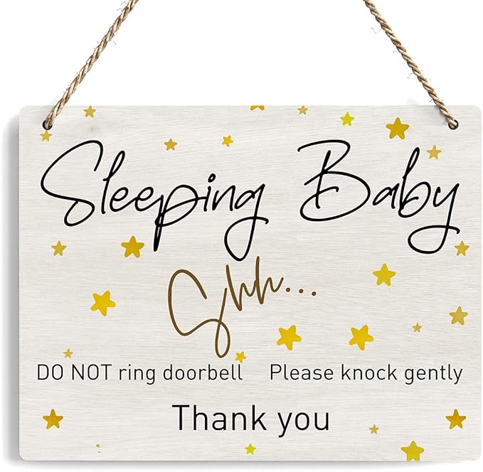 Baby Sleeping Sign For Front Door, Do Not Knock Or Ring Doorbell Wooden Sign, Baby Room Nursery Home Bedroom Rustic Hanging Sign, Set of 1 Wooden Sign With Rope - f01