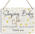 Baby Sleeping Sign For Front Door, Do Not Knock Or Ring Doorbell Wooden Sign, Baby Room Nursery Home Bedroom Rustic Hanging Sign, Set of 1 Wooden Sign With Rope - f01
