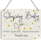 Baby Sleeping Sign For Front Door, Do Not Knock Or Ring Doorbell Wooden Sign, Baby Room Nursery Home Bedroom Rustic Hanging Sign, Set of 1 Wooden Sign With Rope - f01