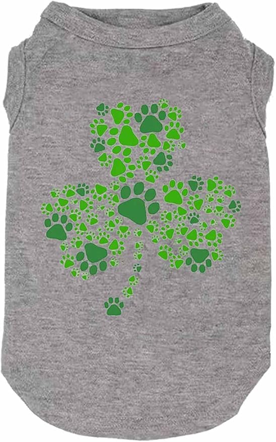 Dog Apparel Lucky Boy Letter Print Clover Shirts for Small Large Dog Vest Puppy Gift St Patrick's Day Costume (XX-Large, Grey02)
